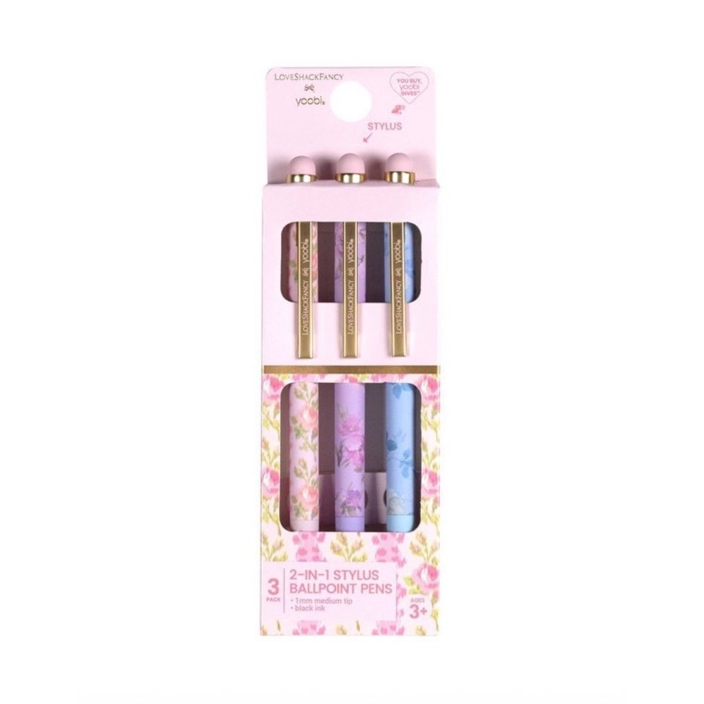 Title: LoveShackFancy x Yoobi 3 Pack 2-in-1 Stylus Ballpoint Pens Floral NWT